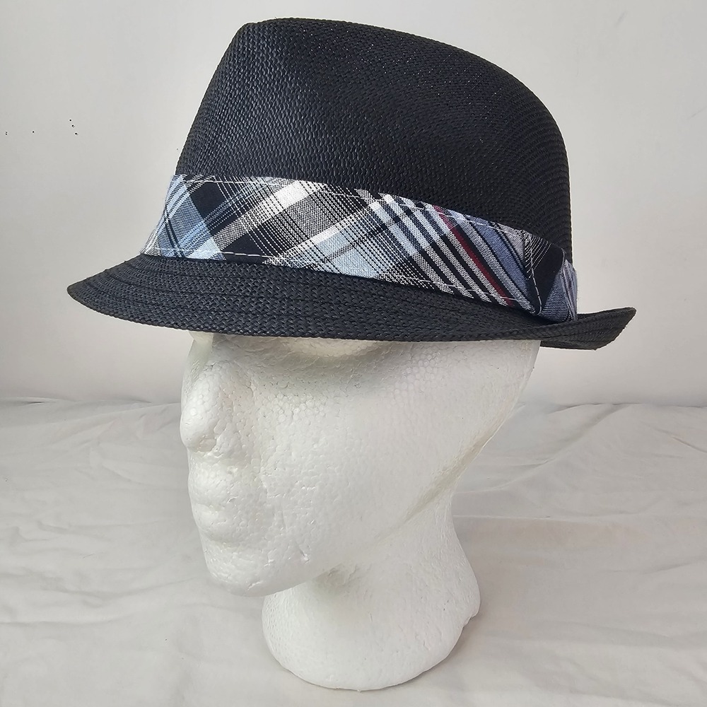 Retro7 Mens Black Fedora Hat Black Size M/L Straw Retro